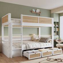 Kids Bed Frame With Shelves, White And Natural - Natural and White - 查看 1