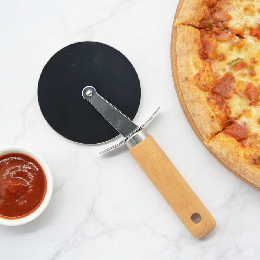 Cortador de Pizza / Rueda para Pizza de Acero / Cuchillo de Pizza con Mango de Madera / Utensilio para Repostería / Cortador de Masa - Cortador de pizza - Ver 1