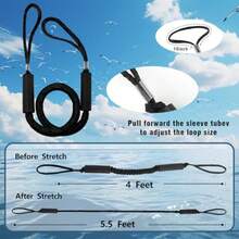 4 Feet Bungee Dock Line Adjustable Mooring Rope With Snubber Shock Absorbing Jet Ski Accessorie Marine Grade Mooring Tie Downs For Boats PWC Kayak Watercraft SeaDoo Pontoon 2Pack - Black - View 5