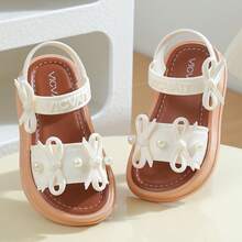 Caweiny Girls' Fashion Bow & Beaded Decor Thick Sole Sandals - Beige - View 3