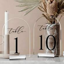 Wedding Transparent Arch Table Number Card, 5*7 Inch Arch Acrylic Table Number Card With Acrylic Stand, Table Guide Sign, Suitable For Wedding Party, Birthday Party And Other Occasions - A - View 11