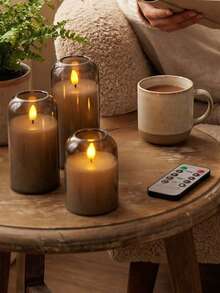 3pcs LED Grey Curved Flameless Artificial Candles, Timer Function, Suitable For Living Room, Wedding, Restaurant - Gray Arc-shaped Sleeve 3 - View 4