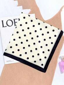 1Pc French Polka Dot Satin Scarf - Women Multi-Way Headscarf Ribbon For Spring Outfits - White - View 6