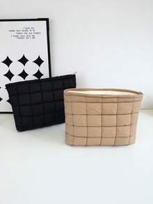 Solid Color Large Capacity Men's & Women's Toiletry Bag, Quilted Convenient Travel Toiletry Bag, For Bedroom, Bathroom Use, Daily Essentials Storage Small Gift - Multicolor - View 11