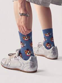 1/5/10 Pairs Men's Mid-Calf Socks, Funny Guitar Cartoon Unisex Sports Style Long Socks, Crazy Happy Socks - Multicolor - View 3