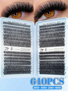640/640/640pcs Curly Cluster False Eyelashes Set, High Density Fluffy Lashes, Large Capacity Single Cluster Lash Book, Soft Segmented Extension Style, Suitable For DIY Fox Eye & Cat Eye Looks, Music Festival Makeup, Mixed 10D+20D+30D+40D/30D+40D+50D+60D/50D+60D+80D+100D Cluster False Eyelashes - Multicolor - View 6