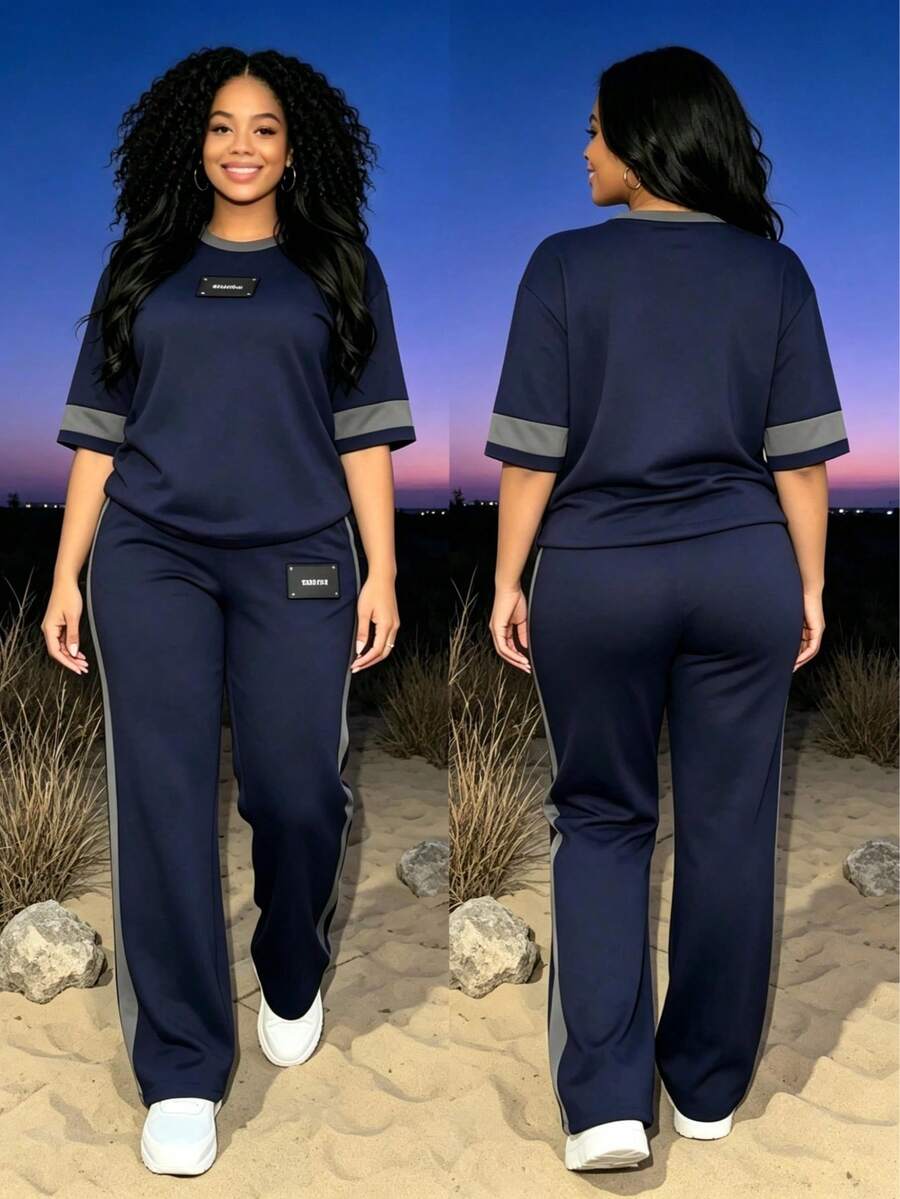 Women'S Two-Piece Sets, Women'S Outfits, Solid Color Set, Featuring Fashionable Short Sleeves And Casual Wide Leg Pants, Minimalist Design,