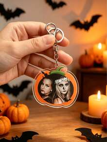 Halloween Customized Photo Pumpkin Keychain, Acrylic Pendant With Uploadable Photo, Suitable For Couples And Best Friends As Spooky Holiday Commemorative Gift - Multicolor - View 2