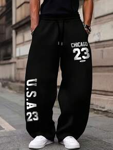 SU ER Men's Summer Casual Loose Drawstring Elastic Waist Wide Leg Long Pants With Drape - Black - View 1