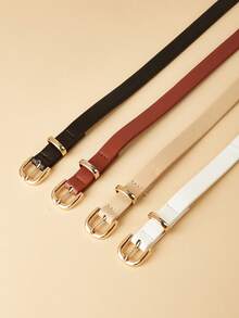 4pcs Women's Gold Buckle Waist Belts, Classic PU Leather Solid Color Vintage Decorative Simple Casual Belts, Suitable For Dresses, Pants, Dating, Party, Daily Wear - Multicolor - View 4