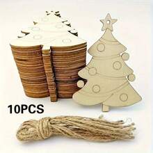Unpainted Wooden Laser Engraved Star Christmas Tree Shaped Wooden Pieces, Christmas Tree Shaped Wooden Crafts For Painting And Coloring, Home Decor, Holiday Decoration, With Holes For Hanging - A - View 15