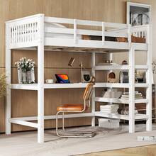Bed Frame Kids 90x200 With Desk And Shelves, Grey - 白色 - 查看 4
