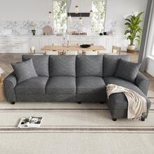 Modern Chenille L-Shape Sofa 3 Seater + Corner Unit, Corner Unit With Folding Storage, Adjustable - 灰色四座 - 查看 4