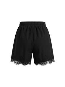 EARO Fashion Women's 2-Piece Black Set, Loose Button-Down Shirt Paired With Elegant Lace Detail Shorts, Non-Stretch Fabric. - Black - View 8