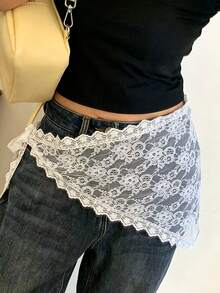 1pc Fashion Versatile Lace Patchwork Waist Belt, Waist Scarf, Decorative Triangle Scarf, Scarf, Headscarf, Multi-Purpose Design - Multicolor - View 3