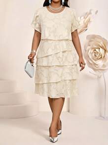 Fleurora Vestido de verano elegante de talla grande de unicolor con recortes y capas - Albaricoque - Ver 5