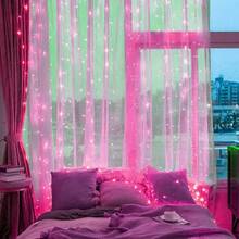 Luces de cortina LED alimentadas por batería AA, 8 modos de iluminación, luces de hadas, adecuadas para habitación, jardín, patio, escenario, decoración de fondo de pared, iluminación de atmósfera romántica para bodas, Día de San Valentín, Halloween, Navidad, luces decorativas colgantes - Lámpara de cortina con caja de pilas AA - Ver 23