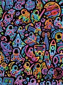 54 Stücke Cooles Neon-Umriss-Weltraum-Sticker-Set, bedruckte leuchtende Linien Astronaut Alien UFO Planet Ästhetik Aufkleber, wasserfeste Vinyl-Sticker für Teenager Jungen Notizbuch Tasse Sammelalbum Laptop Handyhülle Weltraum-Liebhaber Geschenk Dekoration - Mehrfarbig - Übersicht 1