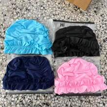 1pc Women's Ruffle Edge Swim Cap, Elastic Hair Protection Cap, Slimming Long Hair Ear-Covering Swim Hat - Multicolor - View 5