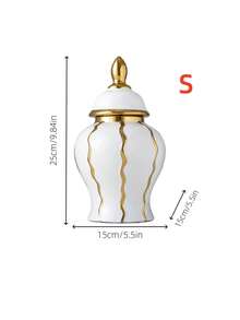1PC White & Gold Wavy Striped Ceramic Vase Set, Modern Luxury Decorative Flower Vases For Living Room Table Home Decor - Watermelon Pattern General Jar - View 13