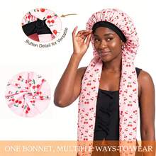 Syvvste 2pcs/Set Printed Cherry Long Hair Sleep Cap 2-In-1 Long Hair & Women's Sleep Cap & Soft, Breathable, Smooth & Knitted Cap Suitable For Hair Styling Care - A - View 2