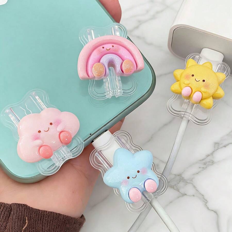 4pcs Cartoon Cable Protector, Protect Data Cable From Damage, Charging Cable Protector - Multicolor - View 1