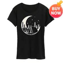 Summer Clothing For Women Floral Print Crewneck Short Sleeve T-Shirt Unisex - Black - View 1