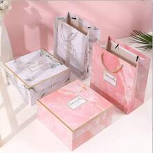 French Luxury Marble Pattern Gift Box Set, Anniversary Valentine's Day Gift Empty Packaging With Tote Bag Combination, Random Rope Color, Suitable For Daily Shopping, Gift Giving, Convenient And Elegant - Multiple Styles - View 5