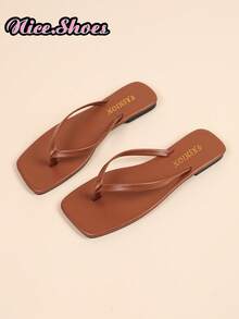 Women's Flat Flip Flop Sandals, Summer Fashion Vacation Style Comfortable Black Round Toe Sandals Suitable For Outings, Gatherings, Home, Travel, Beach - Brown - View 5