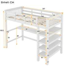 Bed Frame Kids 90x200 With Desk And Shelves, Grey - 白色 - 查看 6