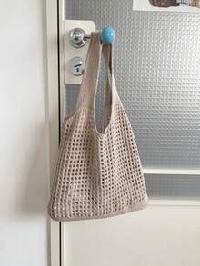 Casual Versatile Crochet Knit Large Capacity Shoulder Bag - Apricot - View 2