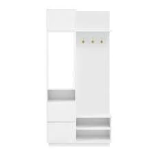 Compact Wardrobe With Mirror And Bench - Entryway Furniture Set - White - View 10