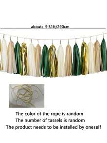 1pc Sage Green & Gold Tassel Garland Tulle Tassel Banner Set, Teal Tassel Garland, Teal & Gold Birthday Party Decor, Suitable For Wedding And Party Birthday Supplies - K - View 9