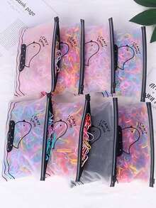 1 Bag 1000pcs Dopamine Colorful Rubber Bands Hair Ties, Non-Damaging Hair Accessories, Multi-Purpose Hair Bands, Transparent Mini Elastic Hair Ties, Small Ponytail Rubber Bands, Gift - Multicolor - View 9