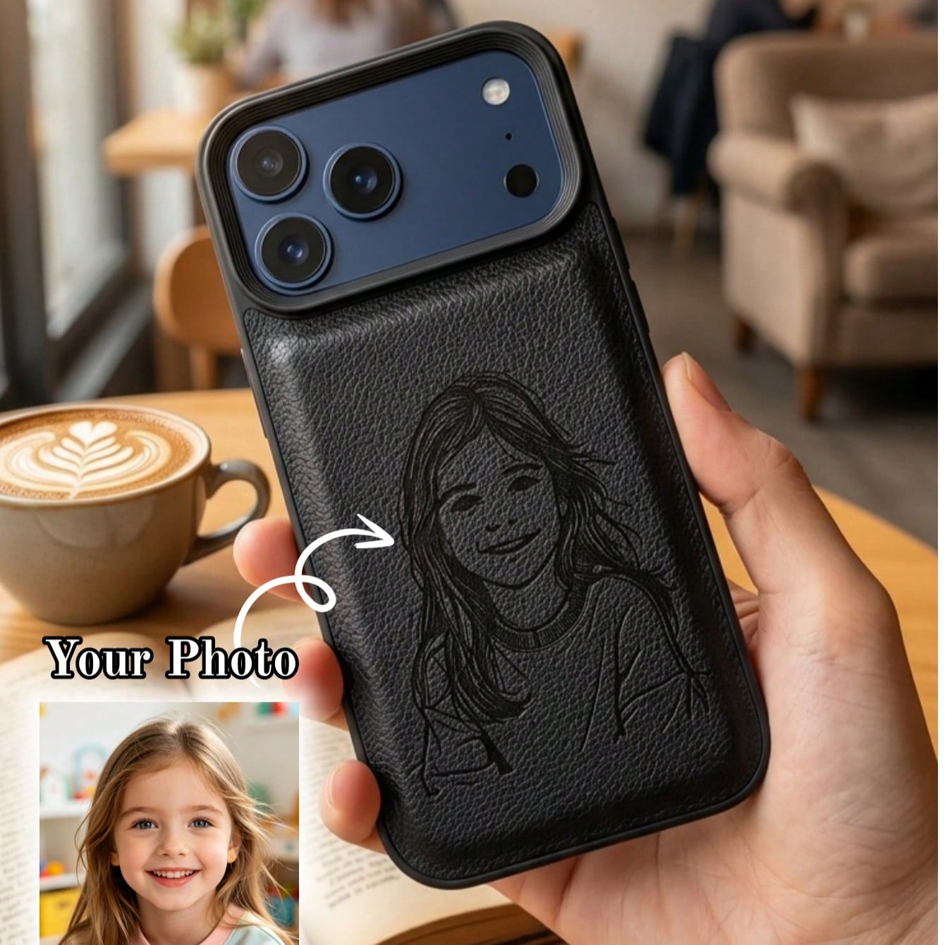 Personalized Custom Line Drawing Design Litchi Texture PU Leather Phone Case, Compatible With IPhone 17 16 15 14 13 12 11 Pro Max And Plus Series, Lens Protection, Shockproof And Wear-Resistant, UV Printing Process, Handwritten Brush Stroke Style, Perfect Gift For Birthdays And Anniversaries