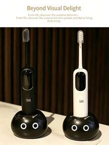 1件裝磨砂可愛黑貓造型牙刷架，3格浴室配件收納架，電動牙刷與牙膏收納整理器，可愛卡通貓梳妝台裝飾，適用於淋浴間與洗手台，浴室牙刷架，浴室配件套組，家居裝飾，浴室裝飾，秋季裝飾，返校收納 - 彩色 - 查看 2