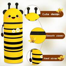 Waterproof Silicone Bee Pattern 2-In-1 Pencil Case, Animal Pattern Pencil Case, Can Be Used To Store Household Items, Pens, Rulers, Cosmetics And More. Ideal Choice For School Supplies, Office Supplies, Learning Supplies And Daily Necessities - Silicone - View 2