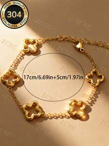 ZCNC 1pc Women's Summer Fashion Exquisite Four-Leaf Clover Rhinestone Zirconia Stainless Steel Bracelet, Suitable For Daily Wear, Party, Mother's Day Gift - Style 19 - View 8