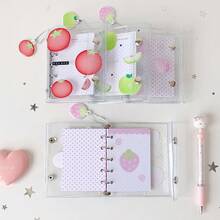 1pc Mini Photo Card Album With Fruit Bead Pendant, Transparent Polka Dot Cover, Replaceable Pages Idol Card Storage Binder, Student Star Card Collection Book, Strawberry Tomato Green Apple Pattern, Back To School,Card Holder - Photo Album - View 3