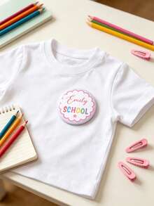 1pc Customized Personalized Round Badge With Rainbow Star Pattern, Can Print Custom Name, Suitable For First Day Of School, Brooch For School Return, Photo Prop, Back To School Outfit Accessory, Classroom Reward Decoration, Backpack, Jacket, Bag Decorative Badge, Birthday Gift, School Supplies, Back To School Gift - Multicolor - View 5