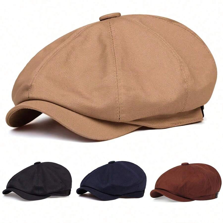1pc Men's Solid Color Newsboy Cap, Casual Outdoor Hat, Fashionable Beret, Suitable For Spring/Autumn Travel, Beach, Party - Multicolor - View 1