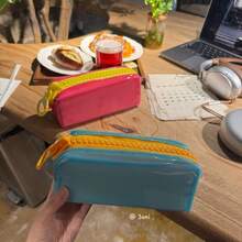 1pc Jelly-Like Stationery Storage Box, 5 Colors Available, Dopamine Pencil Case, Minimalist Solid Color Durable Bag, Upright Stable, Large Capacity Daily Stationery Box, Back To School Gift, School Activity Giveaway, Large Zipper Pencil Pouch - Multicolor - View 7