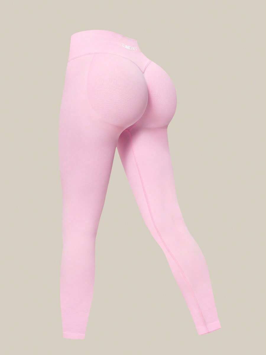 TimeOff Women's 1pc Solid Color Ruched Butt-Lifting Slim Fit Ankle Length Leggings - Pink - View 1