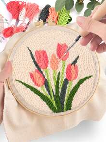 1套成人與初學者刺繡套件，DIY簡單花卉刺繡套組，適合初學者，手工藝術工藝，手工花卉壁掛套組，初學者刺繡室內裝飾套組，適合居家裝飾，節日禮物 - 多款 - 查看 7