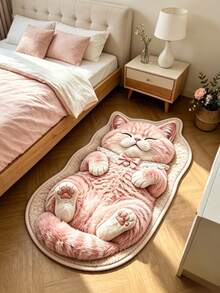 1pc Pink And White Cat Lying Down Floor Mat, Living Room Rug, Carpet, Area Rug, Small Area Rug, Mat, Home Decor, Large Living Room Rug, Round Rug, Living Room Home Decor, Room Decor, Washable Rug, Halloween Gift - Lying down Pink and White Cat - View 2