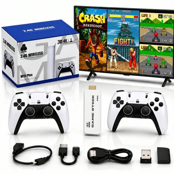 Video Game Retrô M15 PRO Stick 4K 64GB Jogos Clássicos Sem Fio