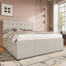إطار سرير مزدوج الحجم - 140x200 سم، مع أدراج - بيج - مشاهدة 4