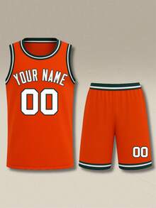 Set Jersey Basket Pria 2 Potong yang Dipersonalisasi - Atasan Tank Top Gradien dengan Cetak Nama dan Nomor yang Dapat Disesuaikan + Celana Pendek untuk Latihan Tim - Jeruk - View 3
