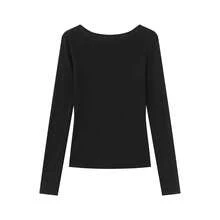 Polka Dot Lace Patchwork Long Sleeve T-Shirt, Elastic Slim Fit Flattering Elegant Fashion Inner Layer Base Top Black - Black - View 8