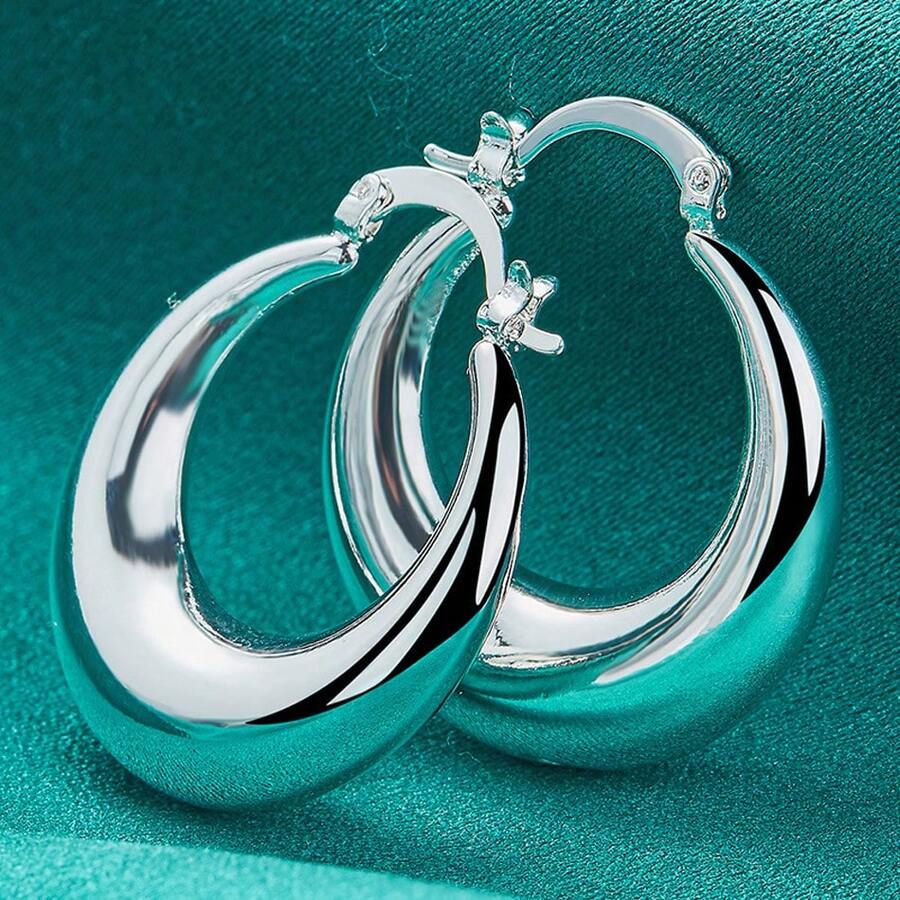 925 Silver Plated Smooth Earrings For Women Exquisite Luxury Charms Wedding Fashion Classic Jewelry - Silver - View 1